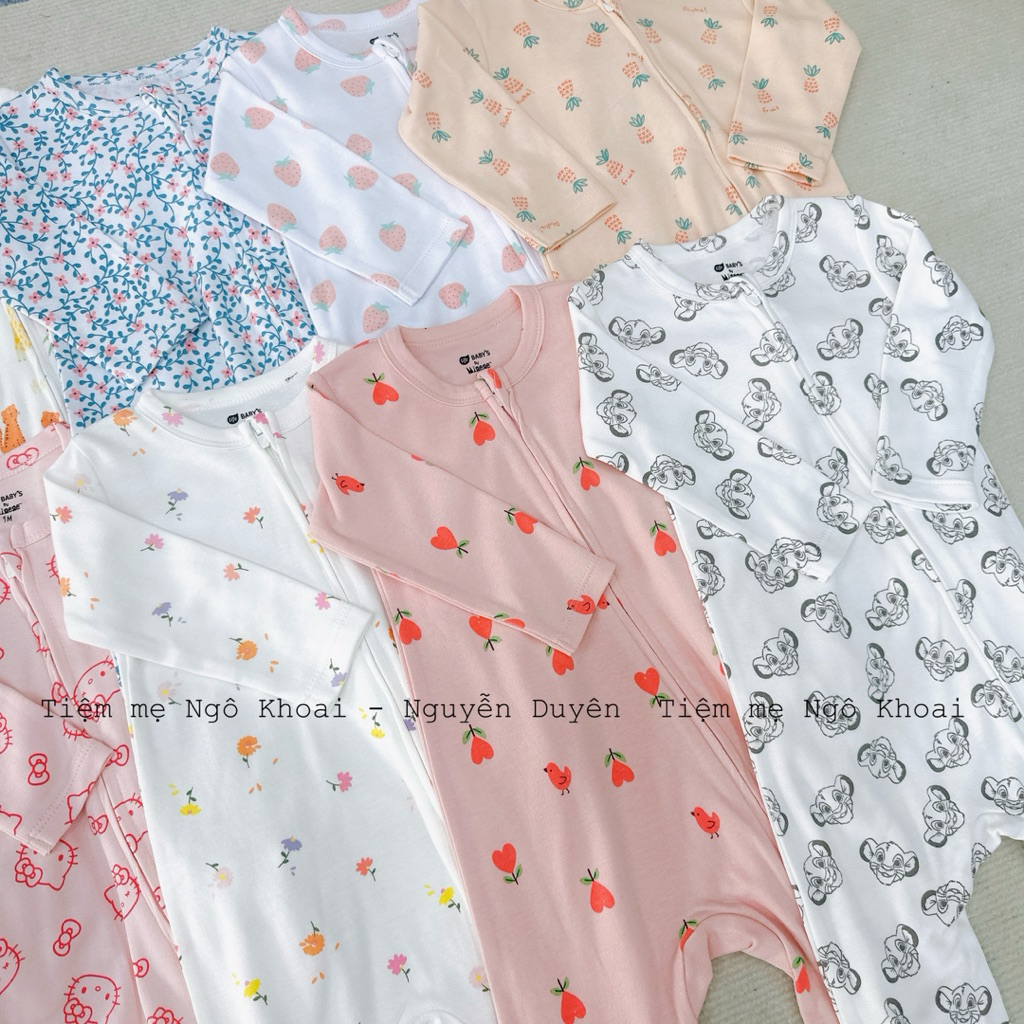 [MD46] MINENE 6-24M Sleepsuit liền tất khoá 2 chiều tiện lợi cho bé yêu chất liệu cotton mềm mát