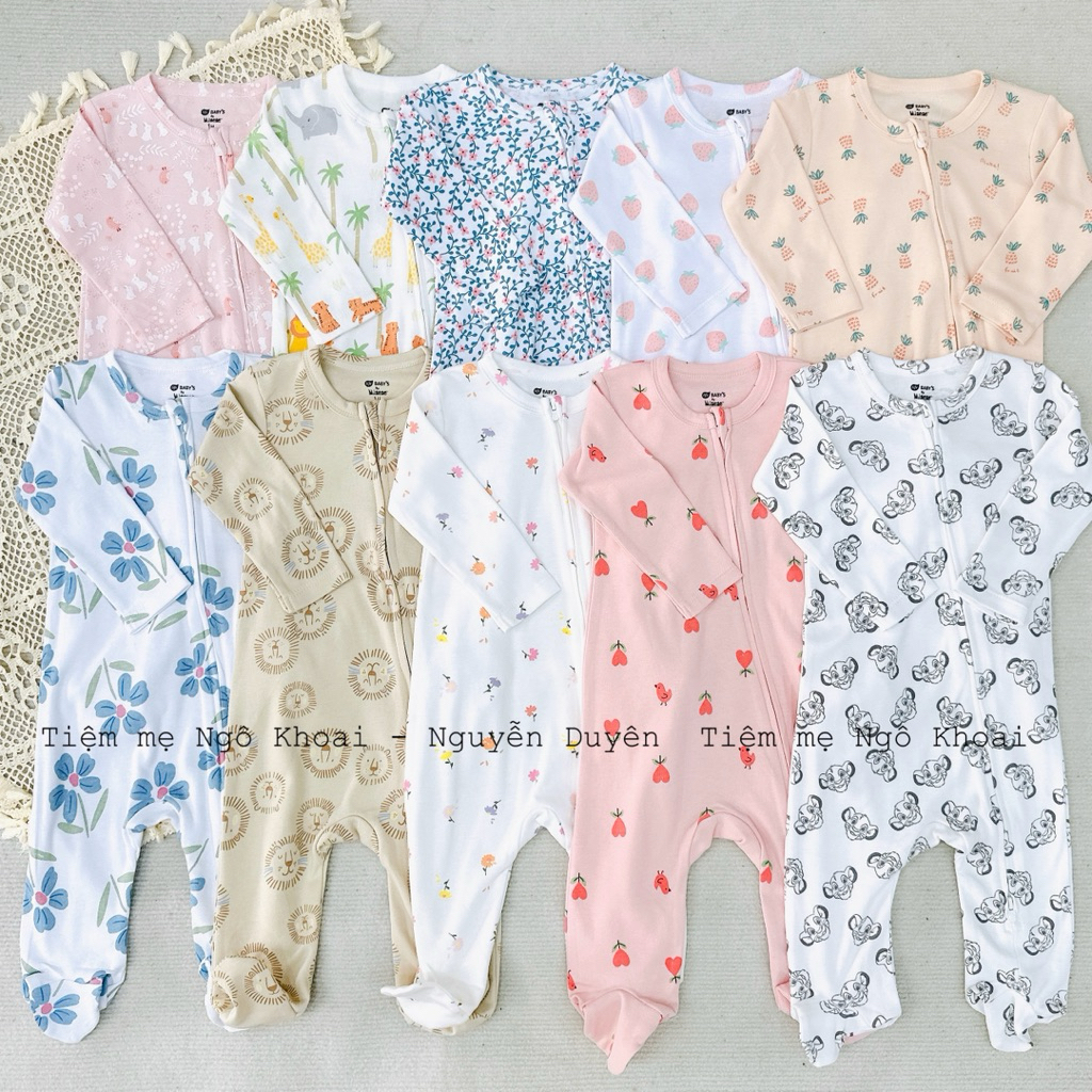 [MD46] MINENE 6-24M Sleepsuit liền tất khoá 2 chiều tiện lợi cho bé yêu chất liệu cotton mềm mát