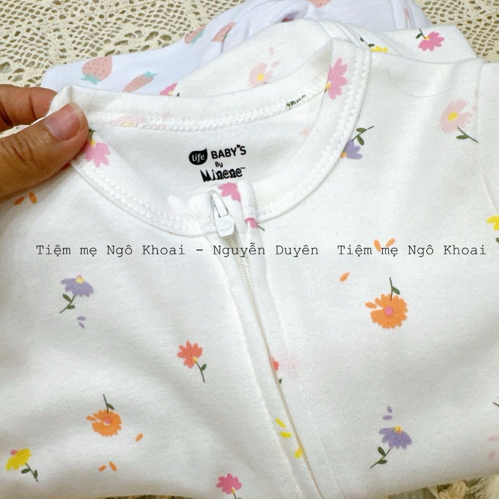 [MD46] MINENE 6-24M Sleepsuit liền tất khoá 2 chiều tiện lợi cho bé yêu chất liệu cotton mềm mát