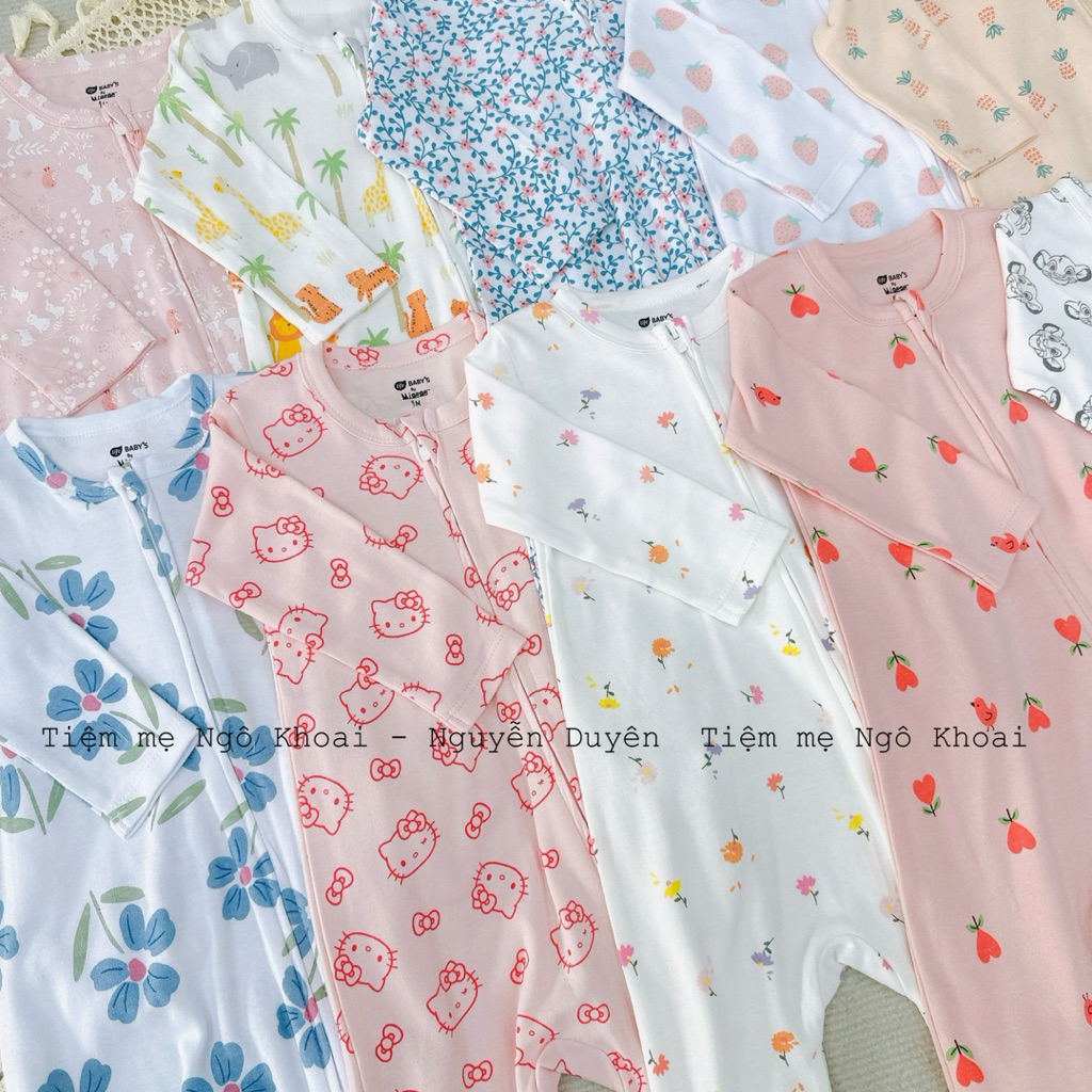 [MD46] MINENE 6-24M Sleepsuit liền tất khoá 2 chiều tiện lợi cho bé yêu chất liệu cotton mềm mát