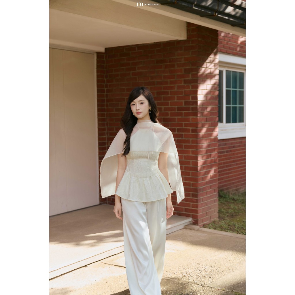 Áo Yếm Nhún Chân Đuôi Cá 2T50.2510, Áo Peplum Phối Cape Xuyên Thấu, Ôm Eo Xoè Hông Sang Trọng Thời Thượng Design By JM