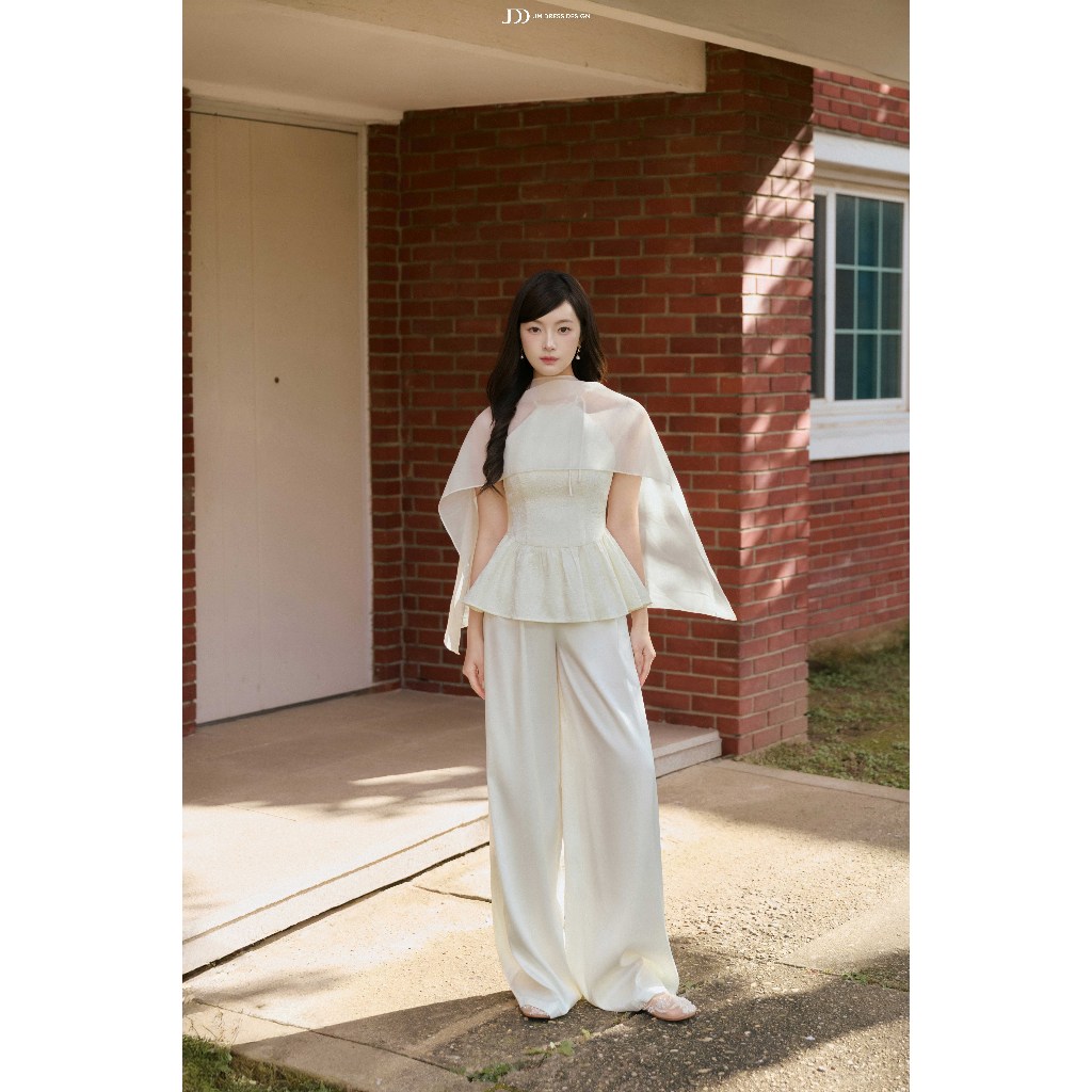 Áo Yếm Nhún Chân Đuôi Cá 2T50.2510, Áo Peplum Phối Cape Xuyên Thấu, Ôm Eo Xoè Hông Sang Trọng Thời Thượng Design By JM