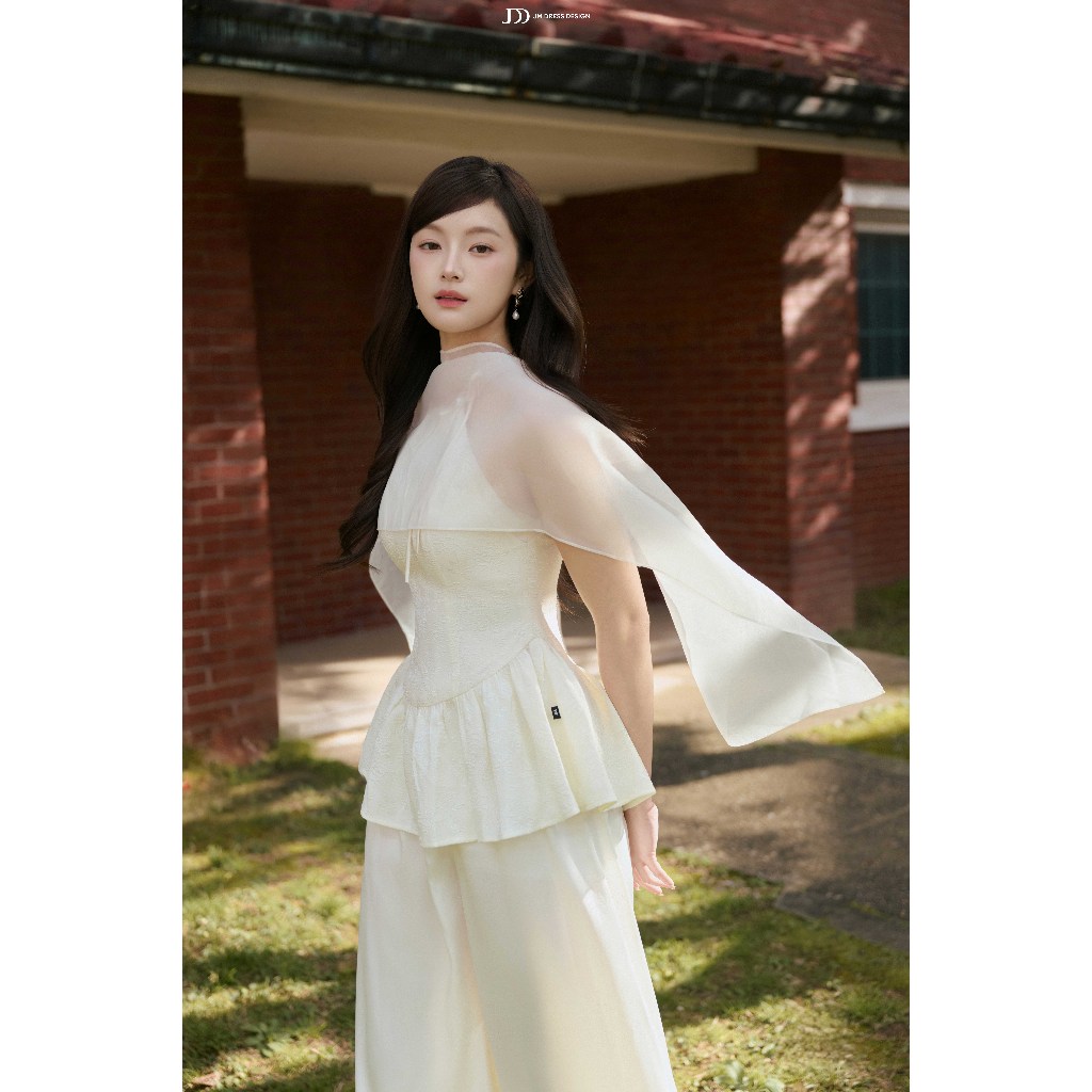 Áo Yếm Nhún Chân Đuôi Cá 2T50.2510, Áo Peplum Phối Cape Xuyên Thấu, Ôm Eo Xoè Hông Sang Trọng Thời Thượng Design By JM