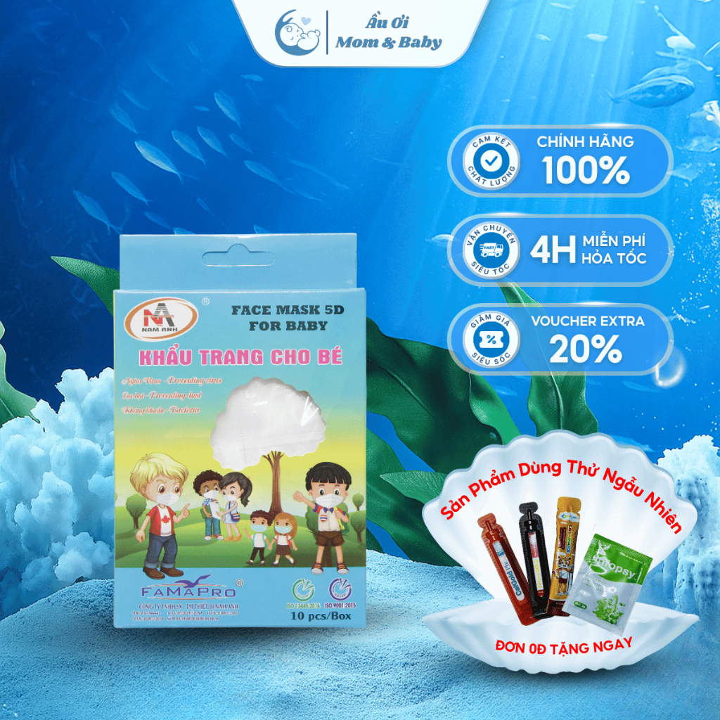Khẩu Trang Cho Bé Famapro 5D Kids  cho bé 3 tới 10 tuổi loại  5D 3 lớp Vải Không Dệt - Hộp 10 cái