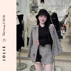 Set Bộ Tweed Áo Khoác Blazer Dáng Dài và Chân Váy Ngắn Chữ A Chất Dày Dặn Phong Cách Tiểu Thư Sang Trọng