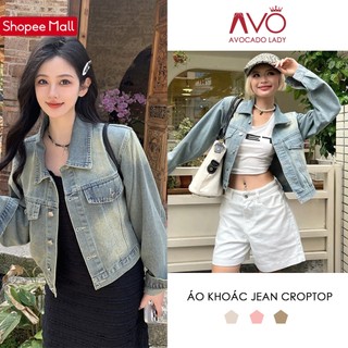 Áo Khoác Jean Bò Nữ Unisex basic form Croptop Boxy Avo Avocado cao cấp wash màu chất