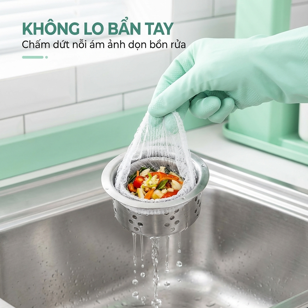 COMBO 100 Túi lọc rác bồn rửa chén bát tiện lợi, Lọc rác chống tắc cống hiệu quả giữ nhà bếp
