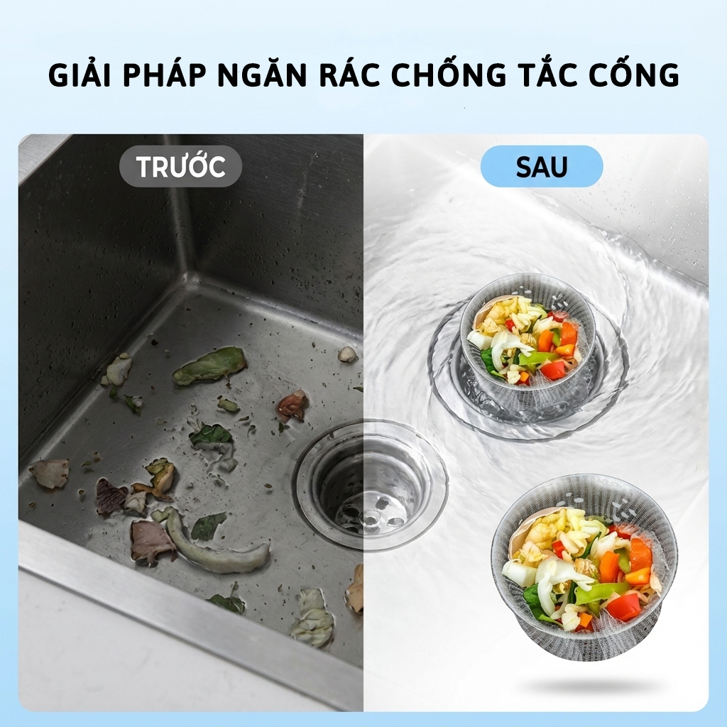 COMBO 100 Túi lọc rác bồn rửa chén bát tiện lợi, Lọc rác chống tắc cống hiệu quả giữ nhà bếp