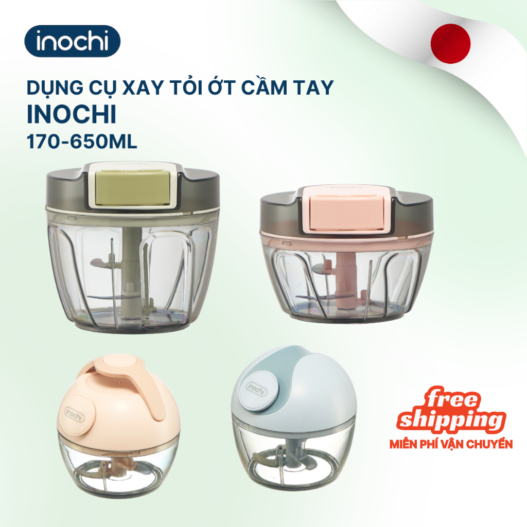 Dụng cụ xay hành, tỏi ớt Inochi - chất lượng cao, an toàn, lưỡi cắt sắc bén dễ dàng sử dụng.