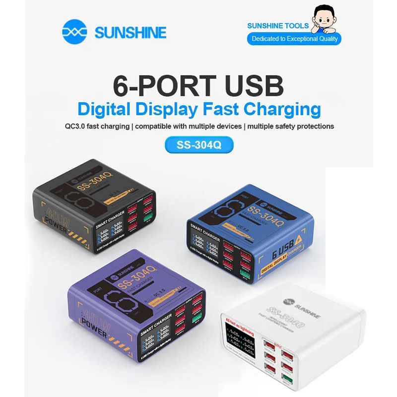 Sạc nhanh SUNSHINE SS-304Q 40W 6 cổng: 4 USB-A + QC3.0 + Type-C/PD