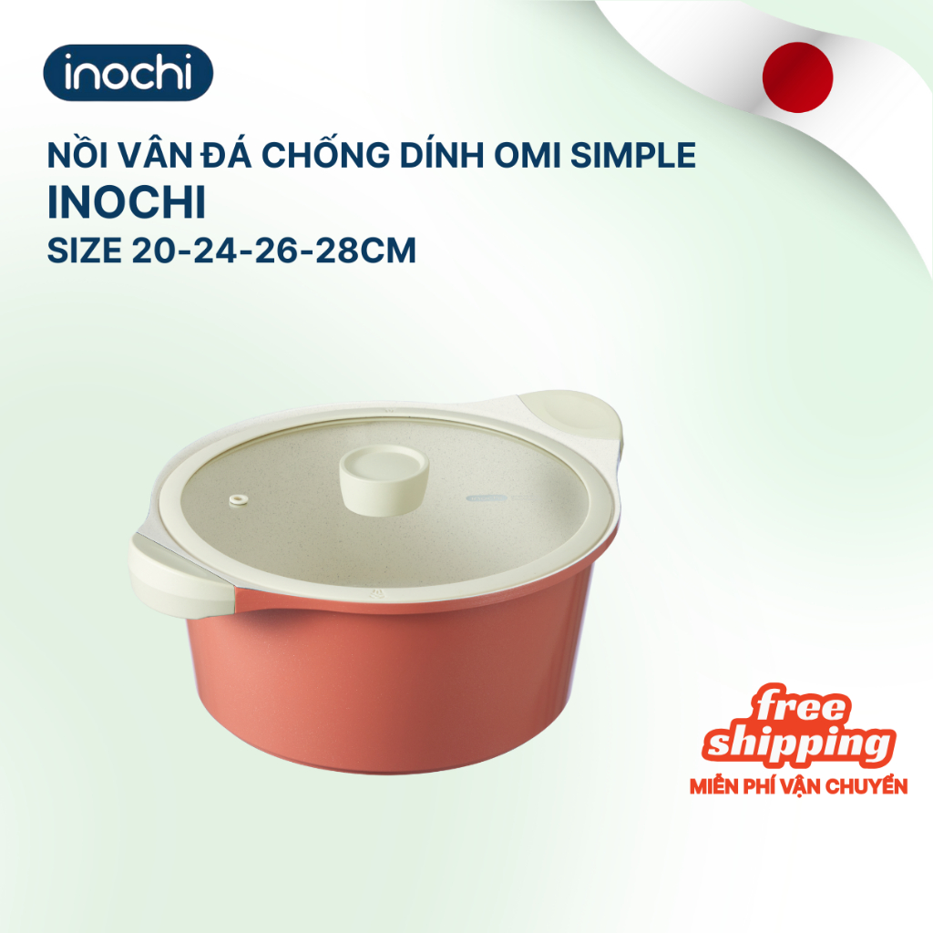 Nồi vân đá Omi Simple Inochi size 20cm/24cm/28cm - Chống dính cao cấp, kháng khuẩn, an toàn sức khỏe