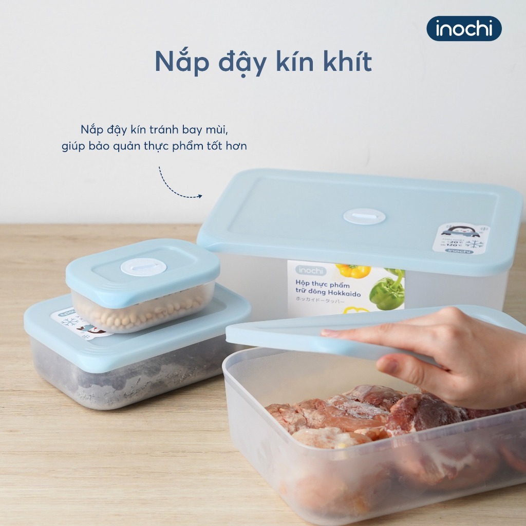 Hộp thực phẩm trữ đông Inochi - Hokkaido 290ml,900ml,2500ml,3600ml bảo quản thực phẩm đông an toàn
