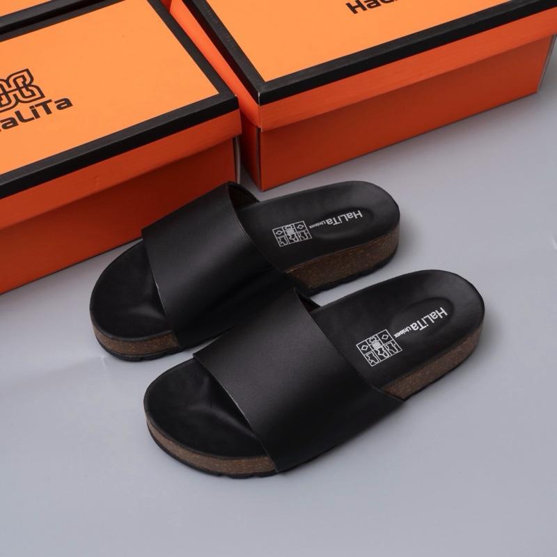 [H HaLiTa Dép Đế Trấu] Bản Nâng Cấp Unisex Basic Vintage Đế Bằng Bọc Mặt Da Chống Trơn Giảm Đau Đớn Và Mỏi Chân Phom Bàn