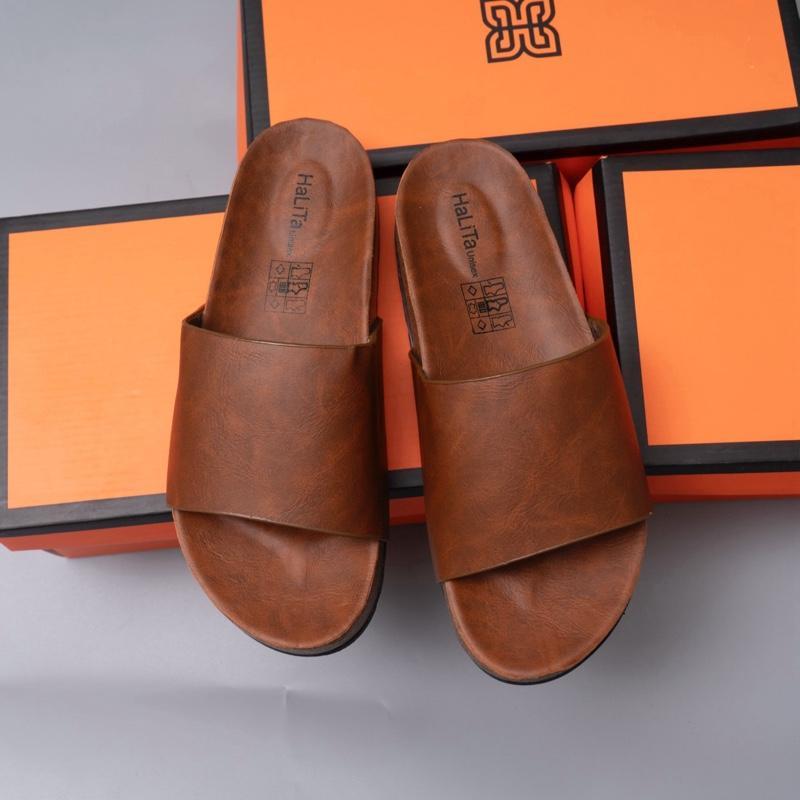 [H HaLiTa Dép Đế Trấu] Bản Nâng Cấp Unisex Basic Vintage Đế Bằng Bọc Mặt Da Chống Trơn Giảm Đau Đớn Và Mỏi Chân Phom Bàn