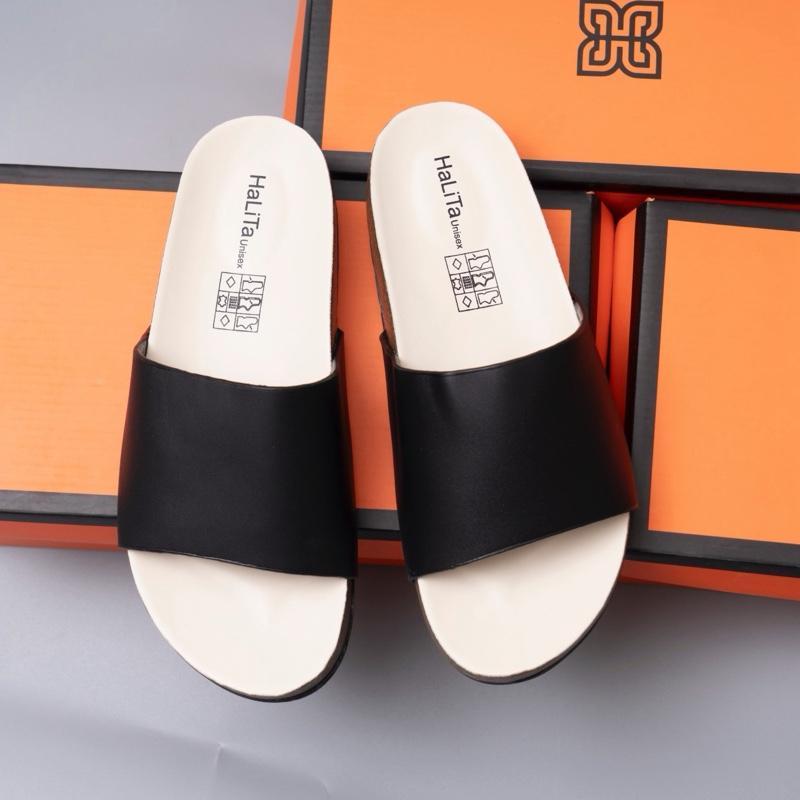 [H HaLiTa Dép Đế Trấu] Bản Nâng Cấp Unisex Basic Vintage Đế Bằng Bọc Mặt Da Chống Trơn Giảm Đau Đớn Và Mỏi Chân Phom Bàn