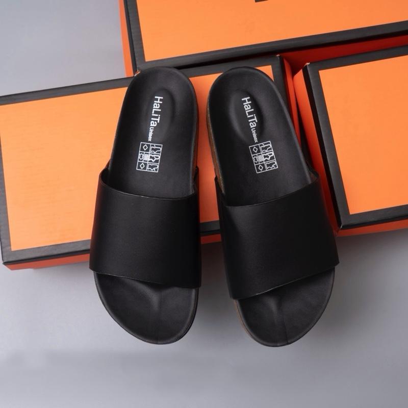 [H HaLiTa Dép Đế Trấu] Bản Nâng Cấp Unisex Basic Vintage Đế Bằng Bọc Mặt Da Chống Trơn Giảm Đau Đớn Và Mỏi Chân Phom Bàn