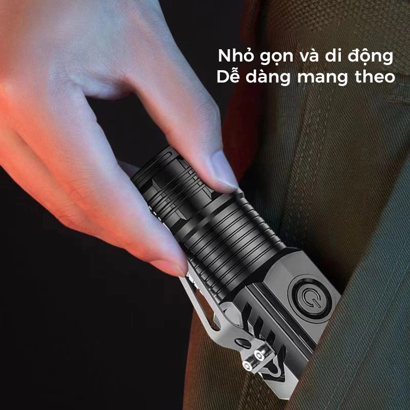 ĐÈN PIN CẦM TAY MINI SIÊU SÁNG, CHIẾU XA 5 CHẾ ĐỘ SÁNG, Sạc Type C Chống Thấm Nước