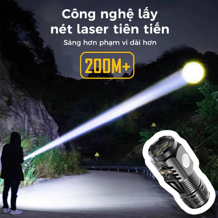 ĐÈN PIN CẦM TAY MINI SIÊU SÁNG, CHIẾU XA 5 CHẾ ĐỘ SÁNG, Sạc Type C Chống Thấm Nước