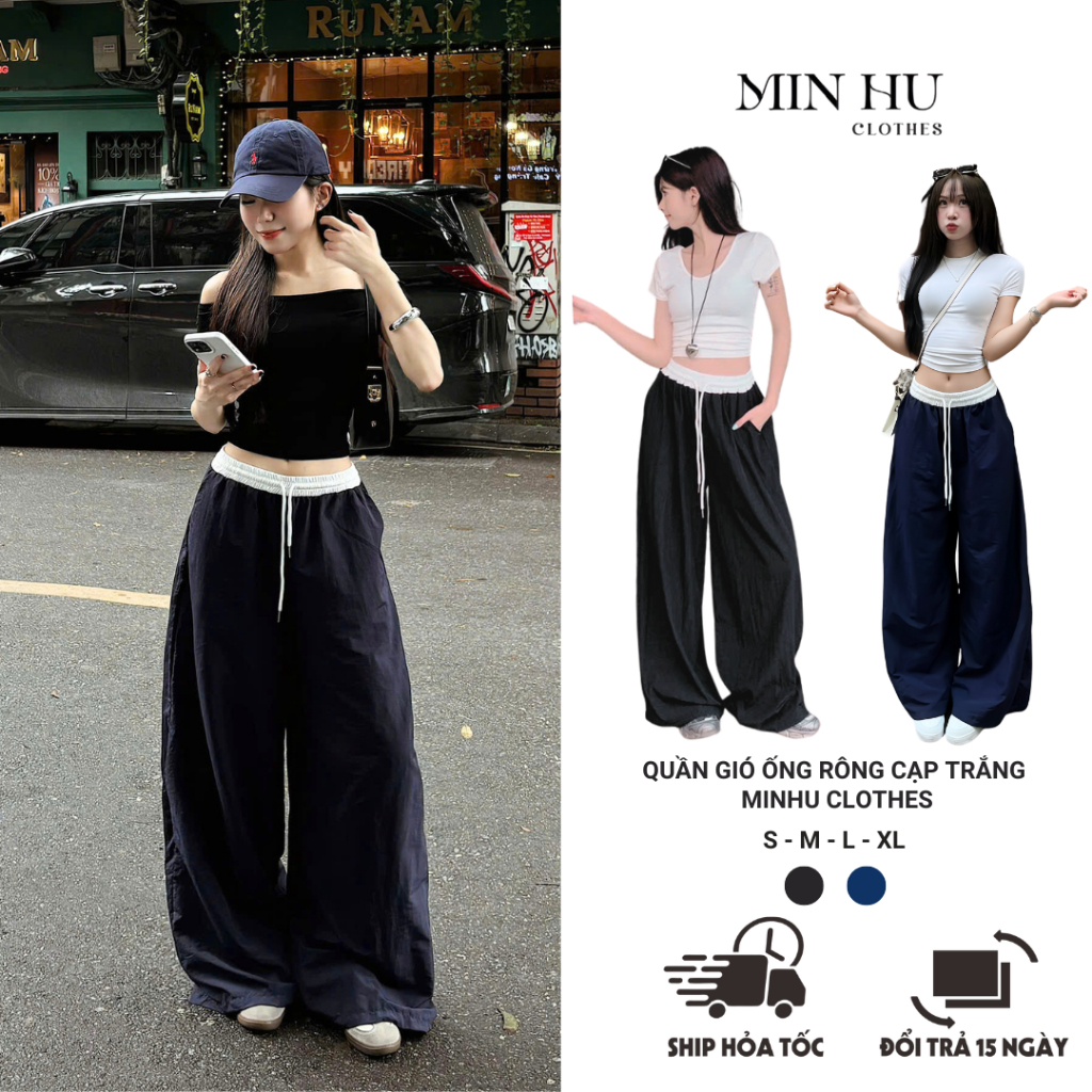 Quần Gió Cạp Trắng Form Suông Minhu Clothes, Quần Ống Rộng Chất Gió Sần ...