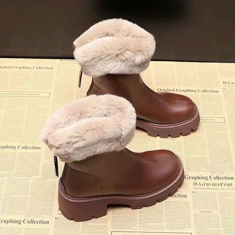 Giày nữ, giày bốt nữ cổ lông đế răng cưa đế 5cm ấm áp