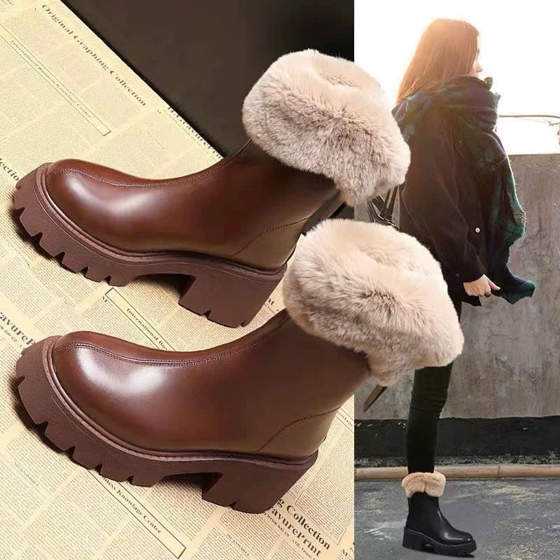 Giày nữ, giày bốt nữ cổ lông đế răng cưa đế 5cm ấm áp
