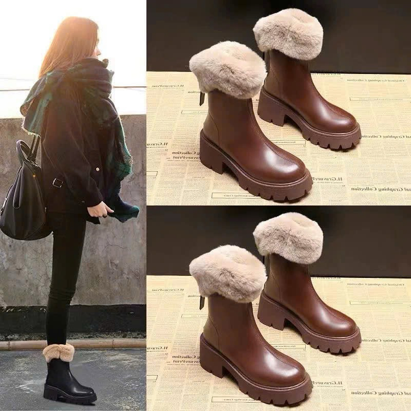 Giày nữ, giày bốt nữ cổ lông đế răng cưa đế 5cm ấm áp