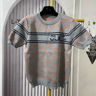 Áo len nữ cộc tay cổ tròn hoạ tiết len mềm dệt kim free size 813