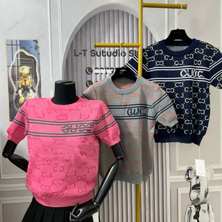 Áo len nữ cộc tay cổ tròn hoạ tiết len mềm dệt kim free size 813