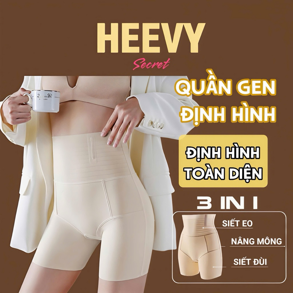 Quần gen bụng nịt bụng định hình cao cấp Heevy nâng mông thon gọn đùi, quần mặc trong váy chất liệu su đúc không lộ viền