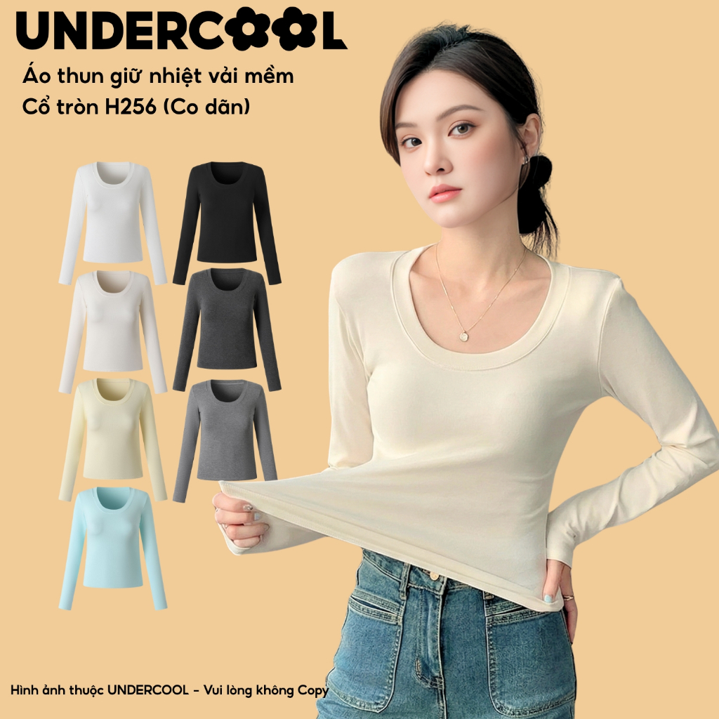Áo Thun Giữ Nhiệt Nữ Cổ Tròn UNDERCOOL Dài Tay Vải Cotton Mềm Mại Co Giãn 4 Chiều Ôm Body Tôn Dáng Hàn Quốc H256