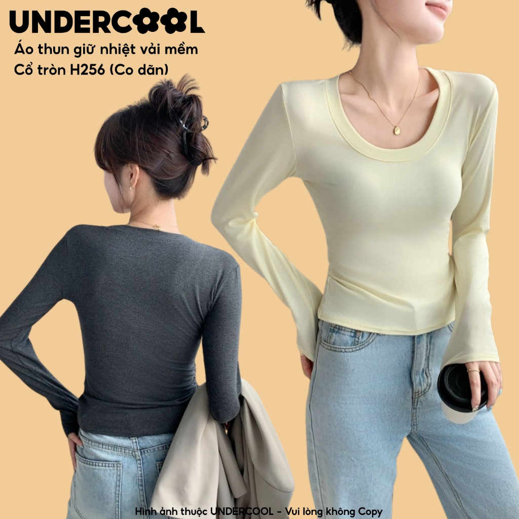 Áo Thun Giữ Nhiệt Nữ Cổ Tròn UNDERCOOL Dài Tay Vải Cotton Mềm Mại Co Giãn 4 Chiều Ôm Body Tôn Dáng Hàn Quốc H256