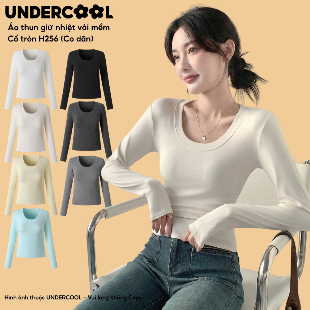 Áo Thun Giữ Nhiệt Nữ Cổ Tròn UNDERCOOL Dài Tay Vải Cotton Mềm Mại Co Giãn 4 Chiều Ôm Body Tôn Dáng Hàn Quốc H256