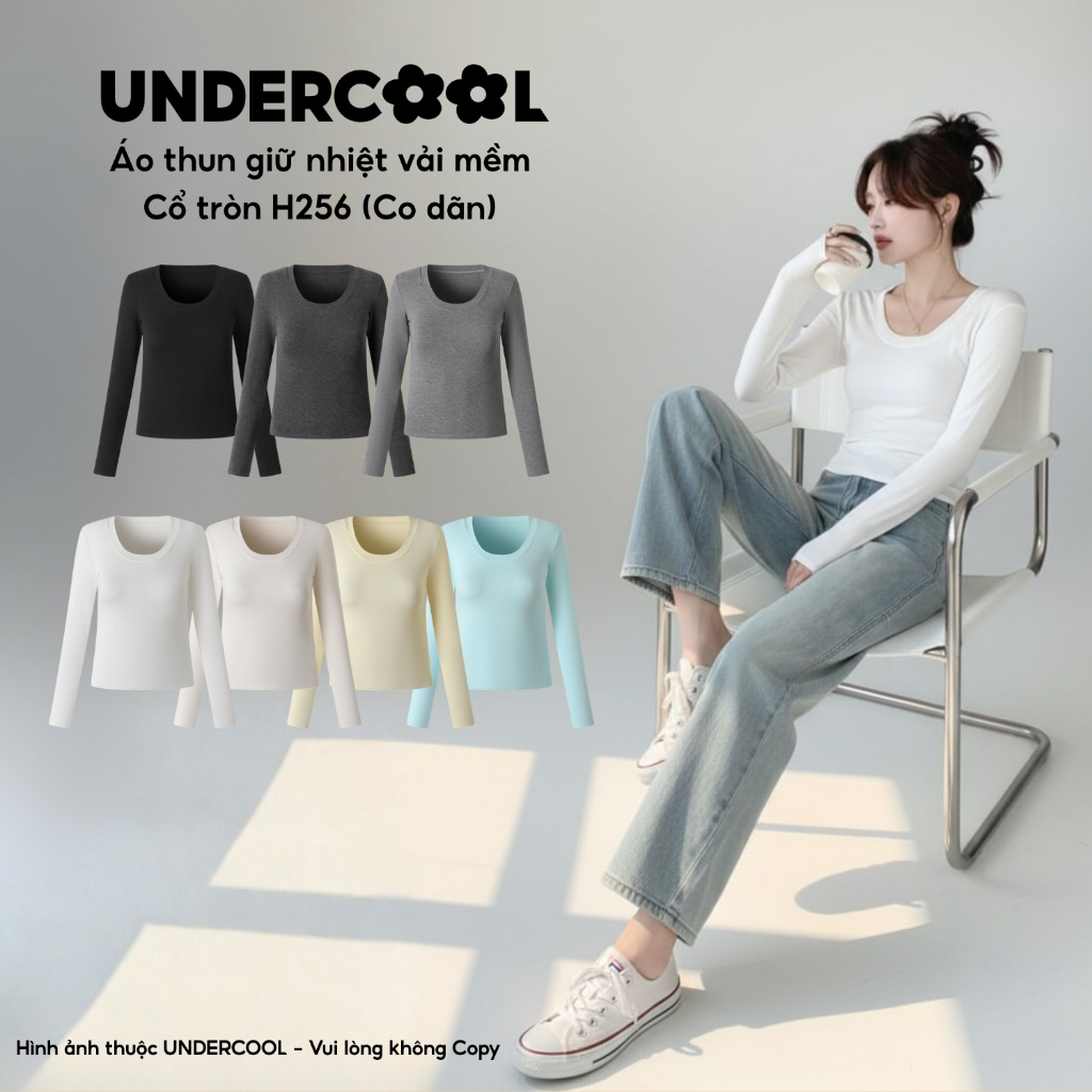 Áo Thun Giữ Nhiệt Nữ Cổ Tròn UNDERCOOL Dài Tay Vải Cotton Mềm Mại Co Giãn 4 Chiều Ôm Body Tôn Dáng Hàn Quốc H256