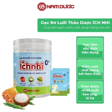 GẠC RƠ LƯỠI THẢO DƯỢC ÍCH NHI 0+ CHO BÉ, Hộp 30 gói x 1 gạc, Giúp làm sạch nướu, lưỡi, răng miệng