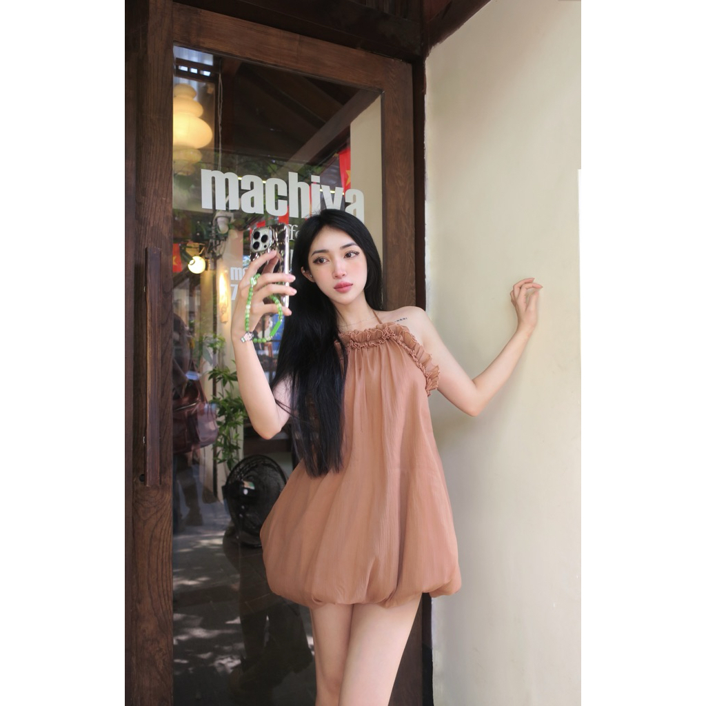 HERBIE - Set váy bí cổ yếm dáng babydoll tiểu thư kèm quần bí (hoa cài) | Amelie Dress 🍂