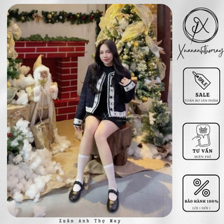 Áo dạ tweed xanh than phối ren - Xuananhthomay