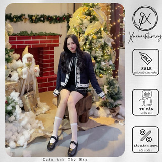 Áo dạ tweed xanh than phối ren - Xuananhthomay