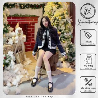 Áo dạ tweed xanh than phối ren - Xuananhthomay