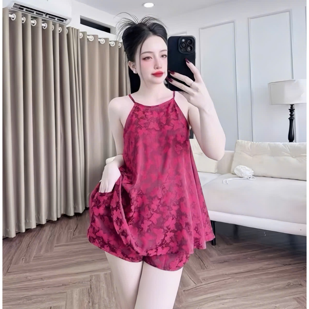 Bộ Lụa Yếm  Cao Cấp Nhà  Xavia Chất Lụa Latin Siêu Mềm Mát Không Nhăn Áo Quần Cộc Y1