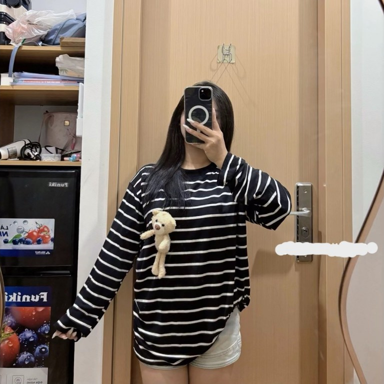 Áo thun dài tay from rộng tặng kèm charm gấu bông chất liệu mềm mịn thoáng mát
