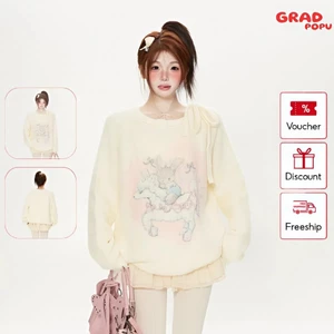 Áo len GRADPOPU cổ tròn lông chồn giả mềm mại ngọt ngào họa tiết hoạt hình ấm áp và dễ thương PAL69