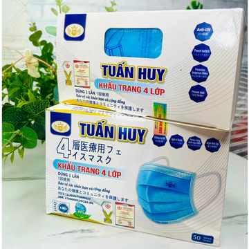 Khẩu trang y tế Tuấn Huy, khẩu trang y tế 4 lớp, khẩu trang ngăn ngừa vi khuẩn, ngăn khói bụi.