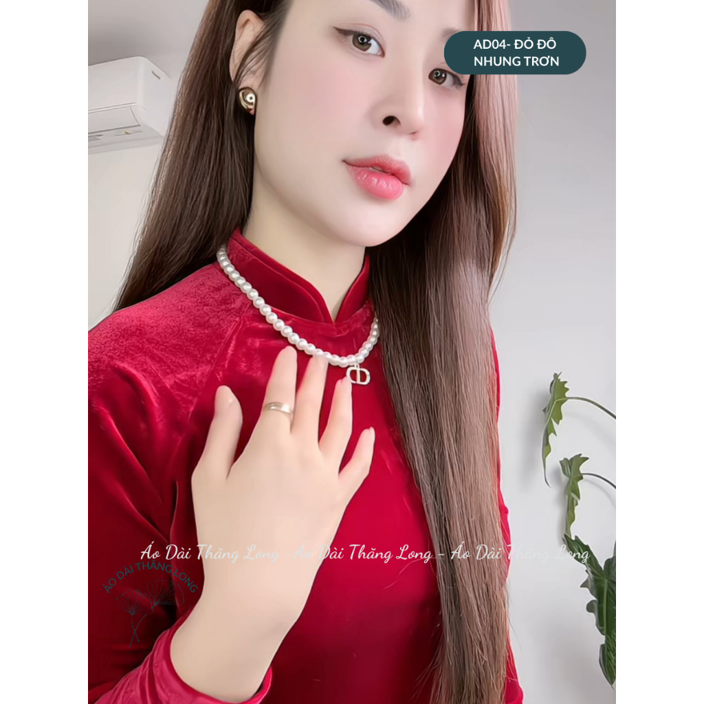 Áo dài nhung dáng suông cổ trụ ,dáng truyền thống mặc dịp tết, đi chơi - Áo Dài Thăng Long