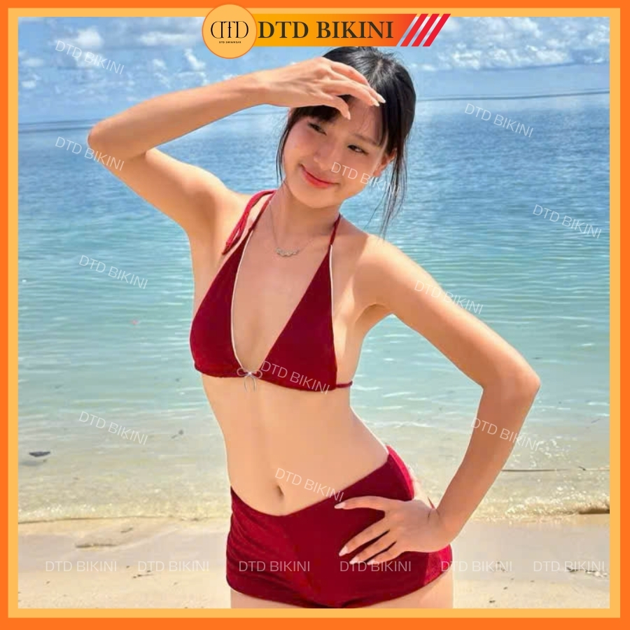 D.T.D BIKINI SWIMWEAR | Bikini kín đáo màu nâu dạng quần đi biển áo tam giác mix quần đùi