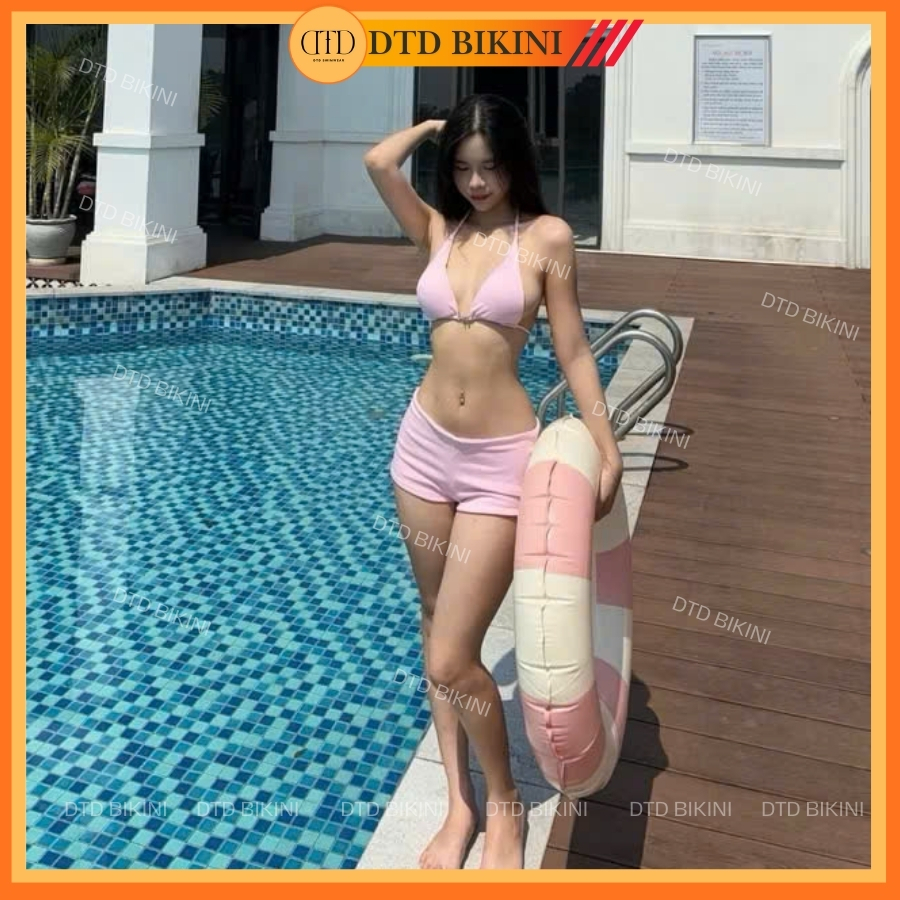 D.T.D BIKINI SWIMWEAR | Bikini kín đáo màu nâu dạng quần đi biển áo tam giác mix quần đùi