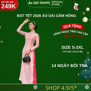 Áo dài gấm hồng áo dài saam form truyền thống tay dài mềm mát chụp ảnh mùa hè , bà sui trẻ trung