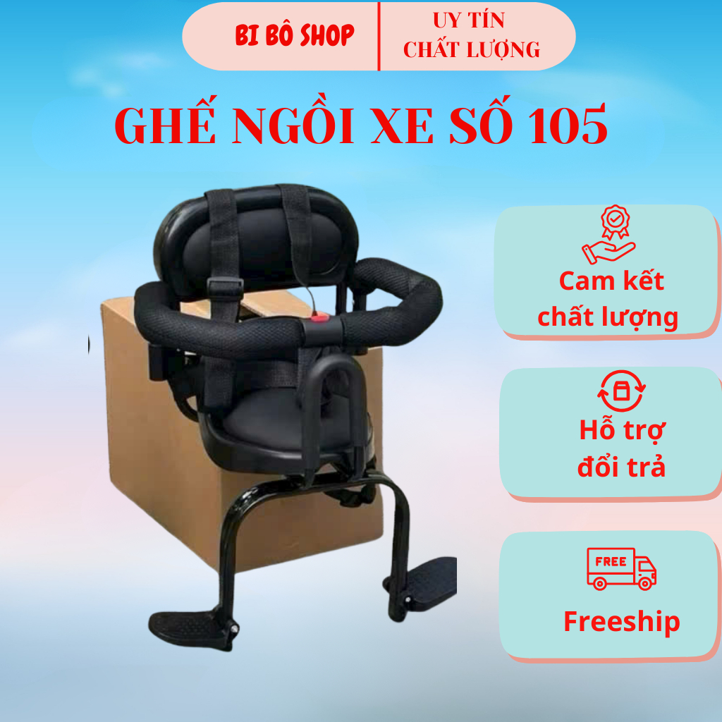 Ghế ngồi xe máy, ghế xe số/ ghế xe số cho bé đệm lưng quai xốp có đai an toàn Bi Bô Shop