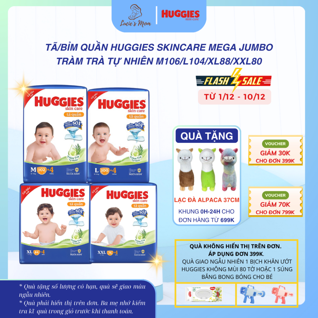 [Gói Lớn] Tã quần Huggies Skincare Mega Jumbo Tràm Trà Tự Nhiên M106/L104/XL88/XXL80 - Lucie's Mom