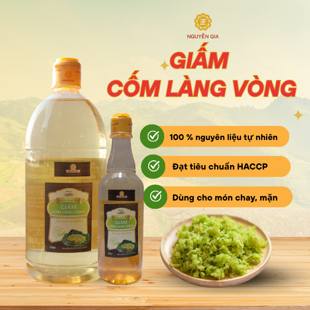Giấm Cốm Làng Vòng Đặc Sản Hà Nội lên men tự nhiên Nguyễn Gia 500ml / 1L  NGG011