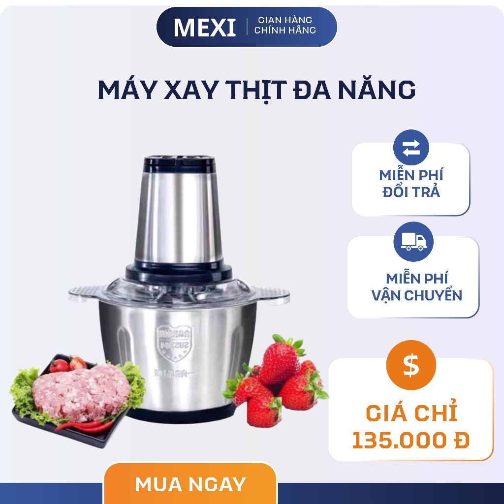 Máy Xay Thịt, Rau, Củ Quả Bằng Cối Inox 4 Lưỡi Đa Năng Công Suất Cực Mạnh
